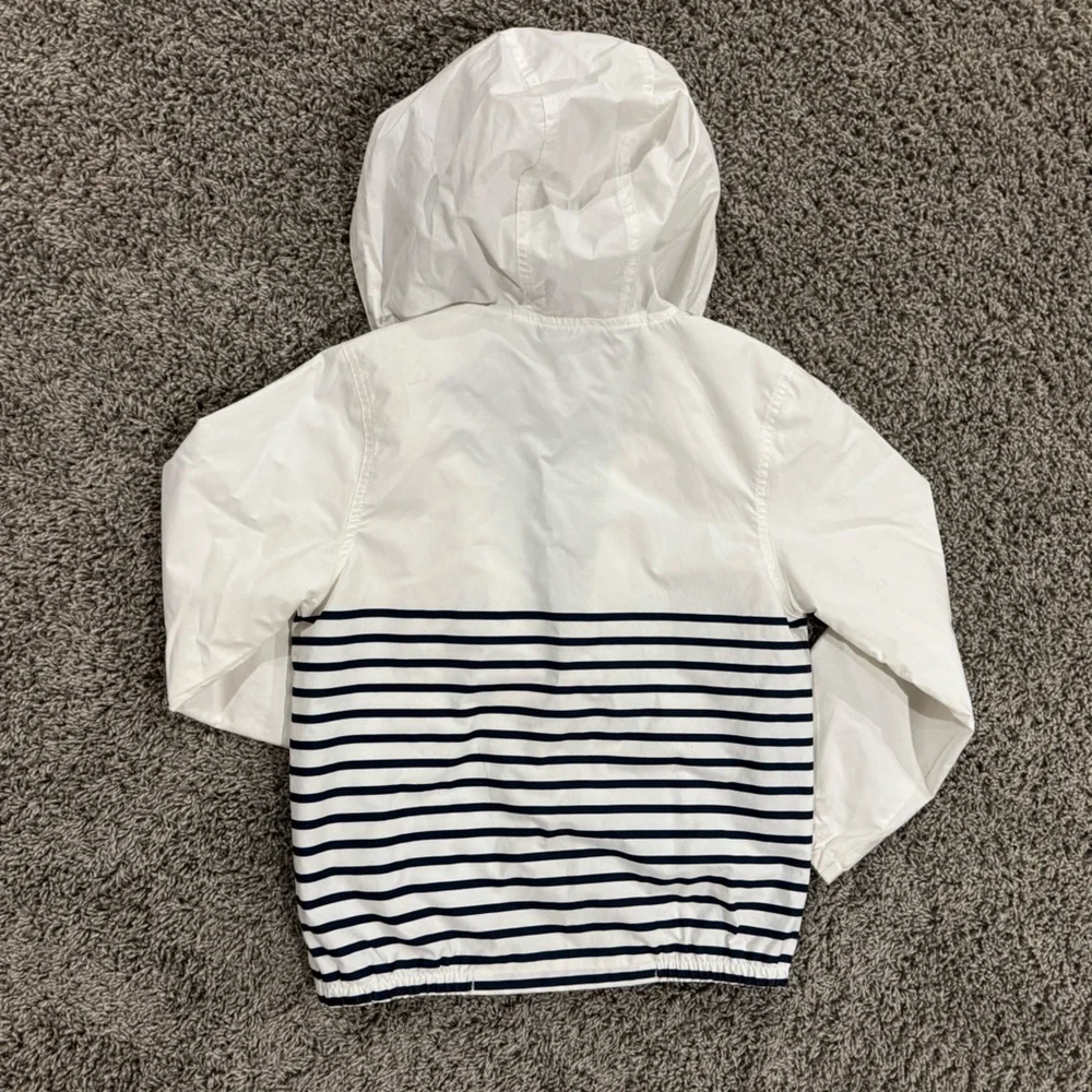 Janie and Jack white and navy blue Hooded Jacket, size 7-8
